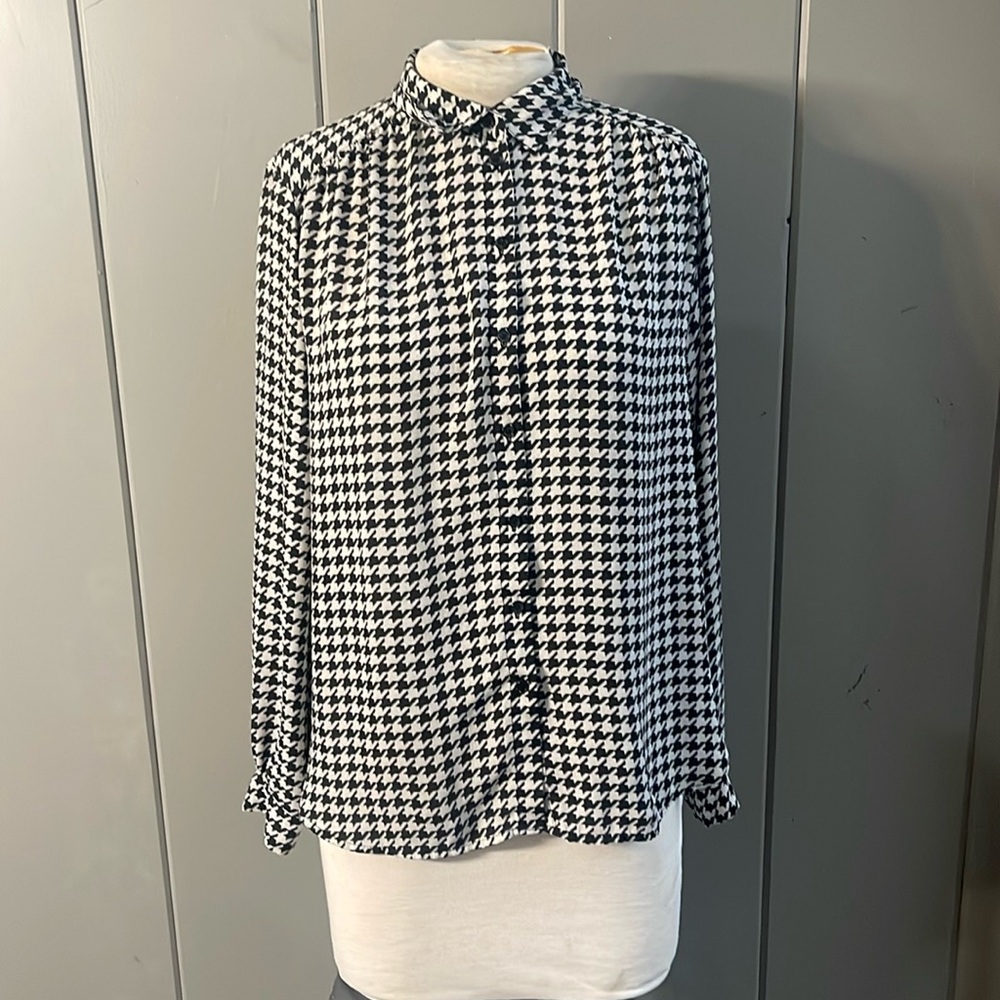 H&M Top Black White Check Houndstooth Preppy Tailored Classic Business Office